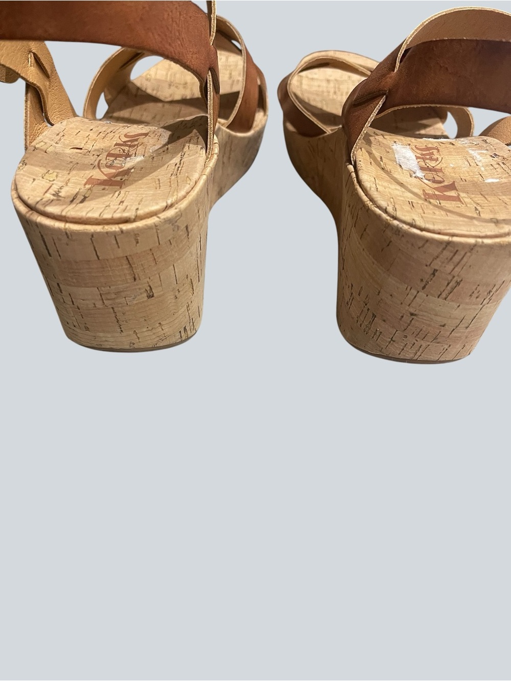 Women's Tan Cork Wedge Sandals - Strappy Comfort - Picture 4 of 6